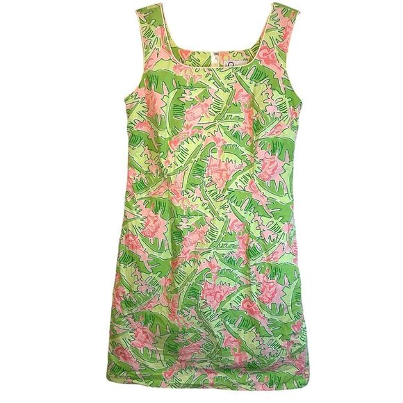 LILLY PULITZER LADIES DRESS 6 pink green vintage monkey shift forest leaves - Picture 1 of 9